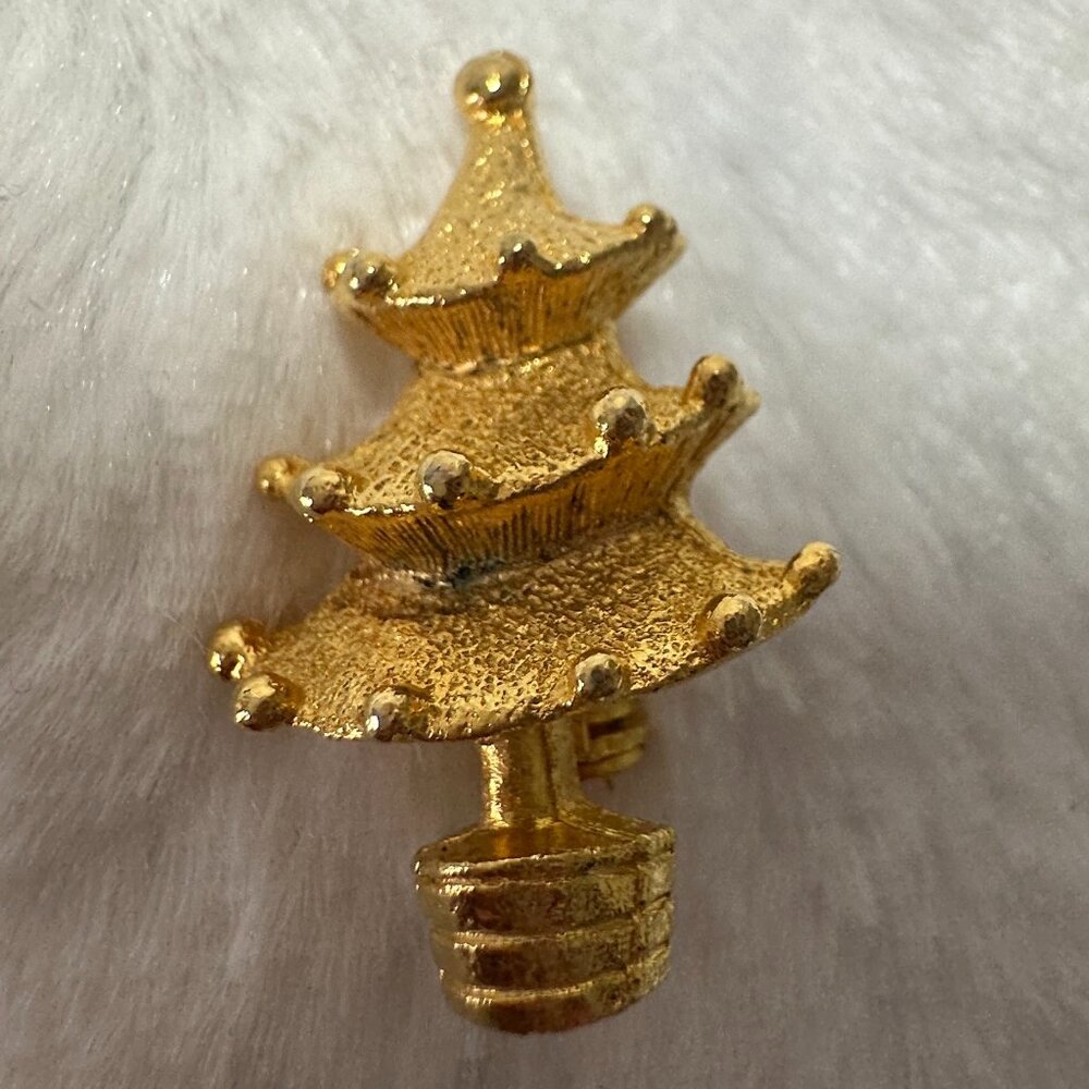 Vintage Textured Satin Gold Tone Metal Balls Christmas Tree Scatter Pin Brooch